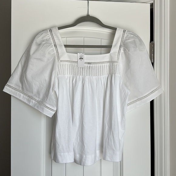 Banana Republic Mixed Material White Pintuck Knit short puff sleeve top size XS. - Picture 2 of 13